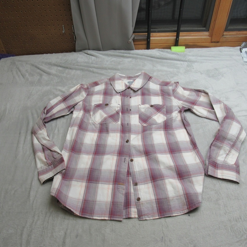 Carhartt Shirt Women Small Purple Plaid Button Up Long Sleeve Casual Workwear